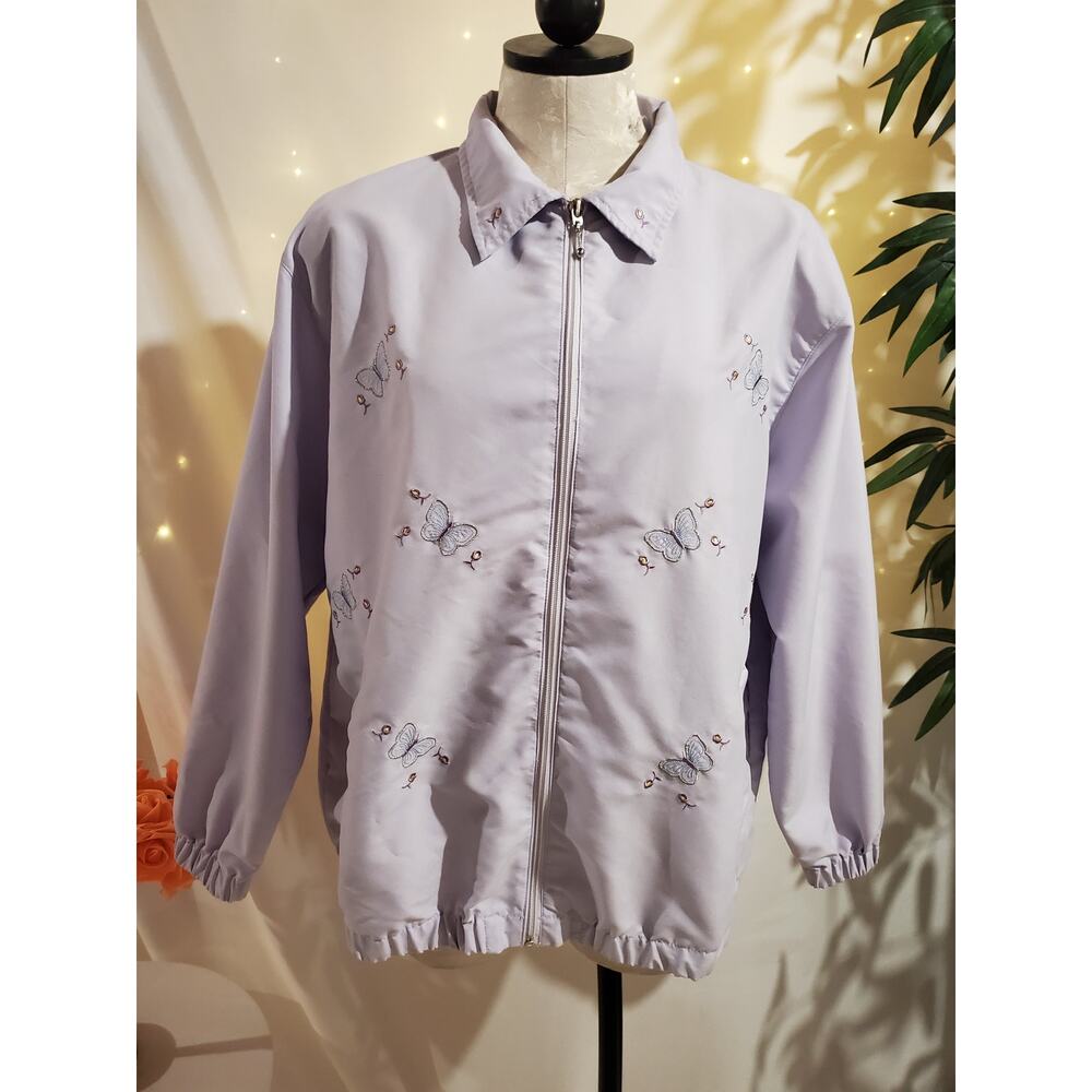 Keneth Too! Vtg Embroidered Butterfly Zip Jacket Womens Size XL Purple Pockets